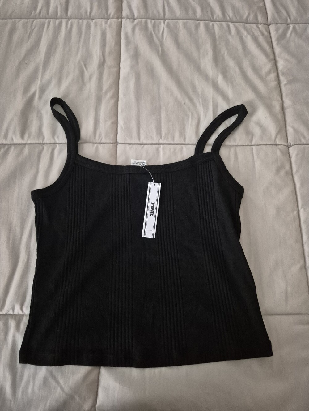 Black Ribbed Crop Top-Pink V.S.